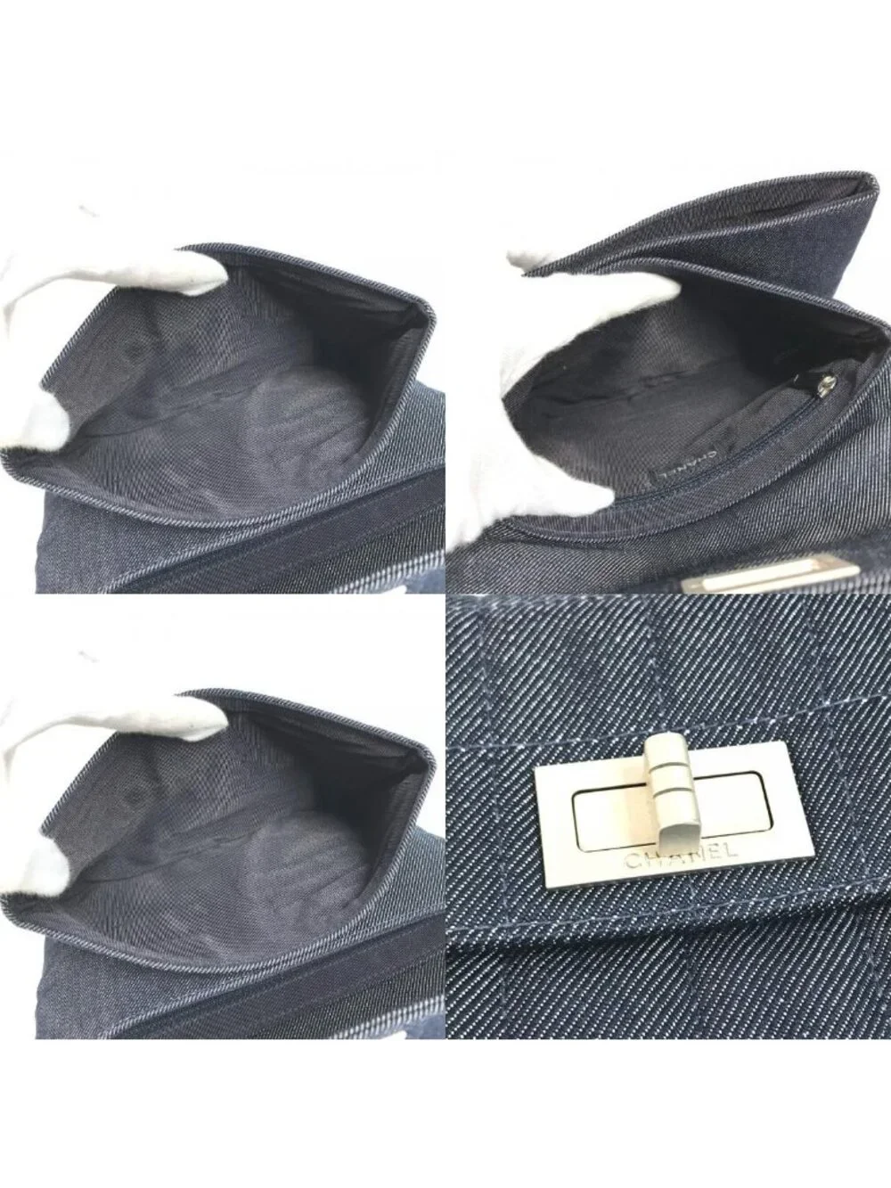 Chanel Clutch 2.55 Logo Choco Bar Denim Blue